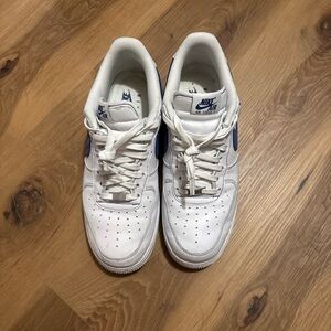 Nike Men's White and Blue Air Force 1 Sneakers